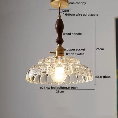 DecorBites™ LED Pendant Light Fixture Wood Handle Clear Glass Modern Hanging Lamp