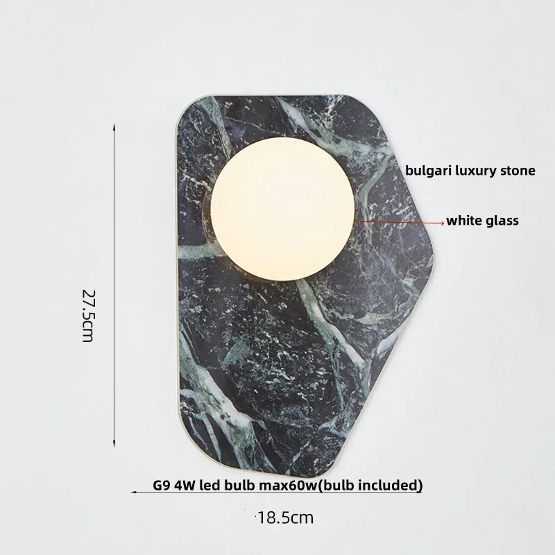 DecorBites™ Carbon Steel LED Wall Lamp with Pull Chain Switch & Marble Stone Fixtures