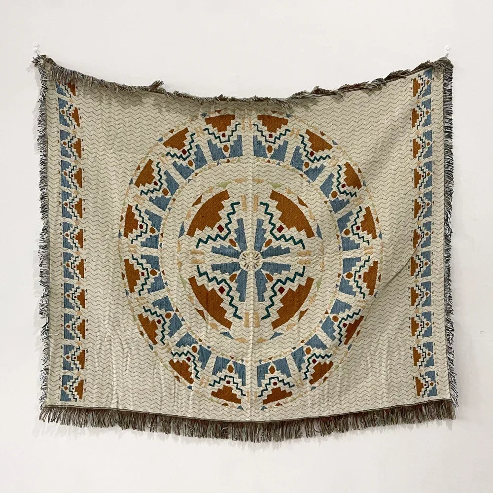 DecorBites™ Bohemian Throw Blanket - Geometric Abstract Tapestry Sofa Cover with Tassel - Living Room Decor Rug