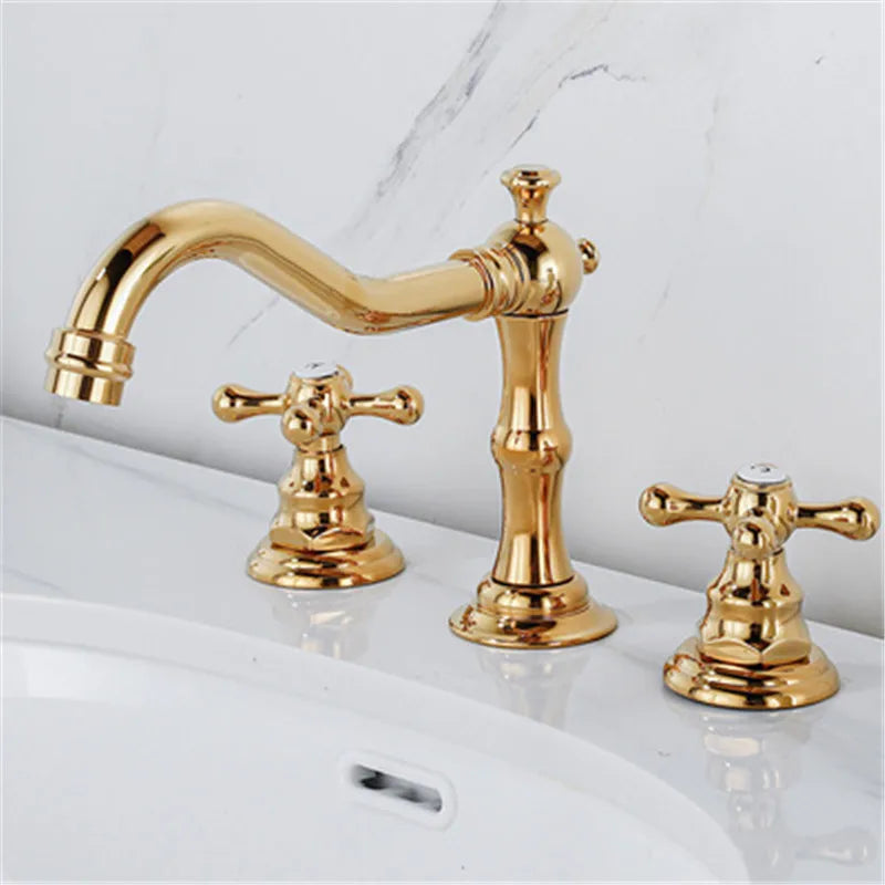 DecorBites™ Antique Brass Gold Bathroom Basin Faucet with Double Handles