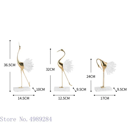 DecorBites™ Crane Golden Bird Agate Marble Crystal Home Decor Craft Statue
