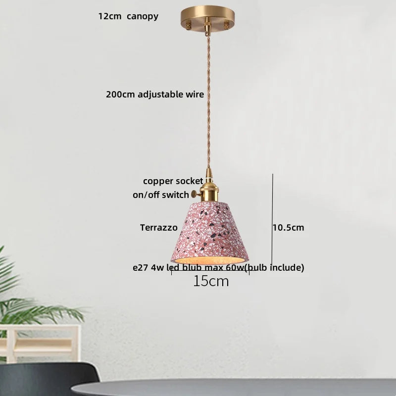 DecorBites™ LED Terrazzo Pendant Lamp White Stone Wood Hanging Light