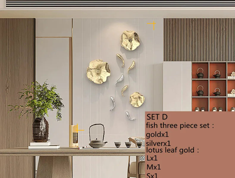 DecorBites™ Carp Fish Lotus Leaf Gold Wall Pendant Chinese Bionics Home Decor