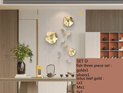 DecorBites™ Carp Fish Lotus Leaf Gold Wall Pendant Chinese Bionics Home Decor