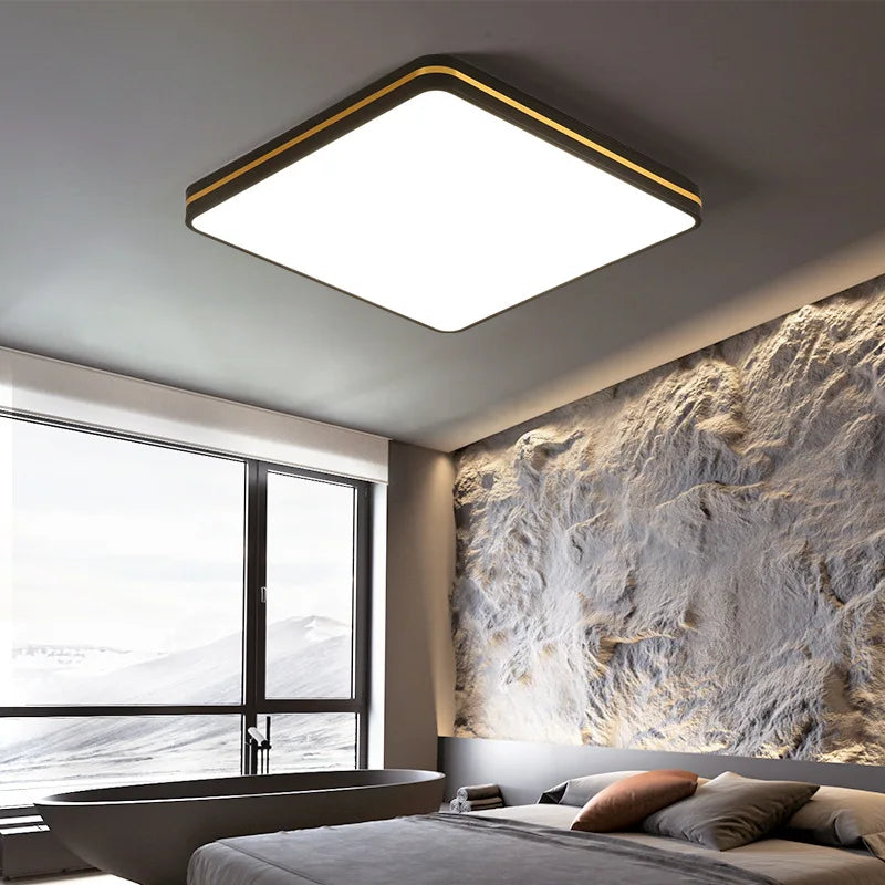 DecorBites™ LED Ceiling Lights: Modern Golden Ring Square Round Black Metal Minimalist Lamp