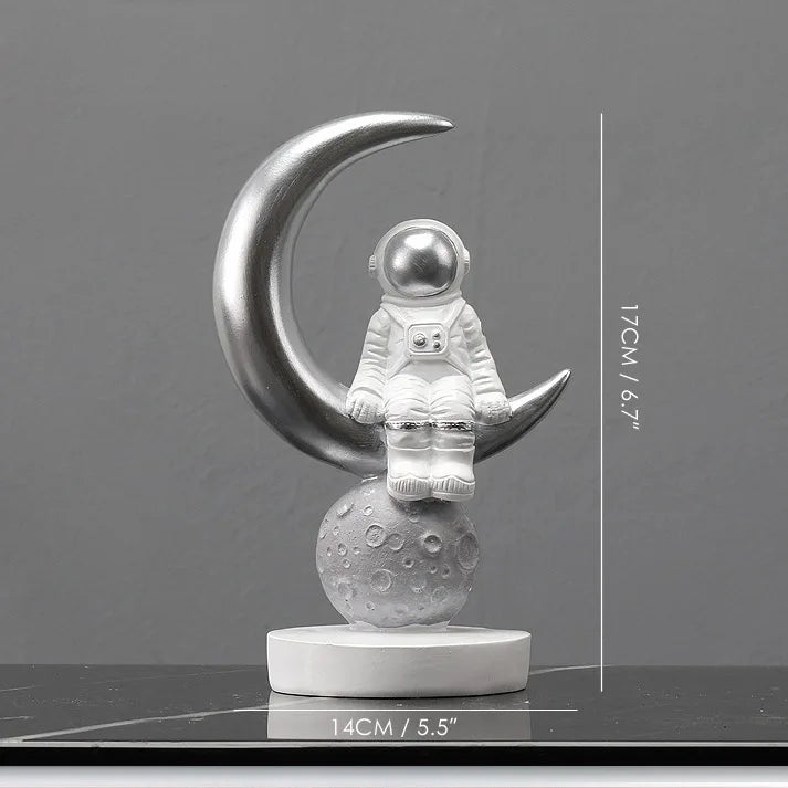 DecorBites™ Astronaut Figurines: Modern Spaceman with Moon Sculpture, Perfect Gift for Man & Boyfriend