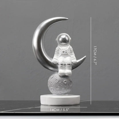 DecorBites™ Astronaut Figurines: Modern Spaceman with Moon Sculpture, Perfect Gift for Man & Boyfriend