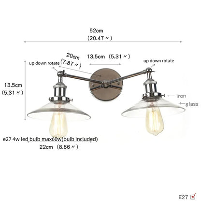DecorBites™ Glass 2-Light Wall Sconce with Pull Chain Switch for Bedroom and Bathroom