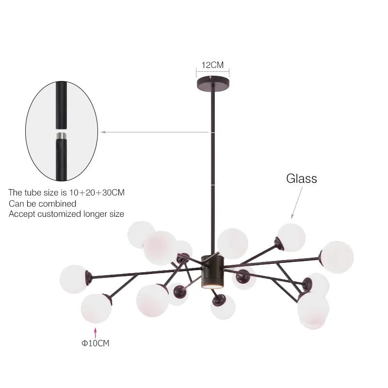 DecorBites™ Black Chandelier: Luxury Glass Pendant Light for Home, Bedroom, or Living Room