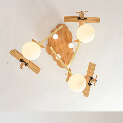DecorBites™ Airplane LED Wooden Plane Chandelier for Kids Room, Boys Bedroom, Creative Lighting