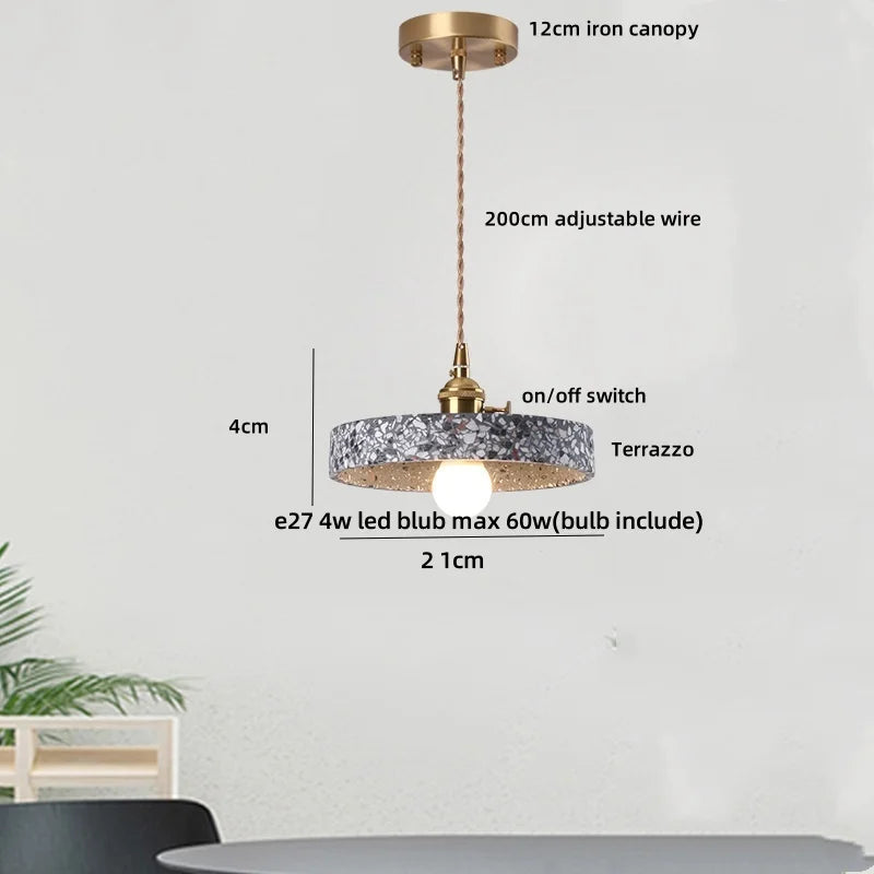 DecorBites™ LED Terrazzo Pendant Lamp White Stone Wood Hanging Light