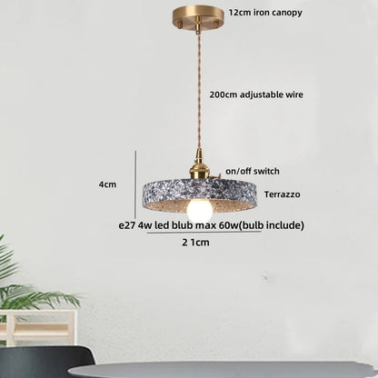 DecorBites™ LED Terrazzo Pendant Lamp White Stone Wood Hanging Light
