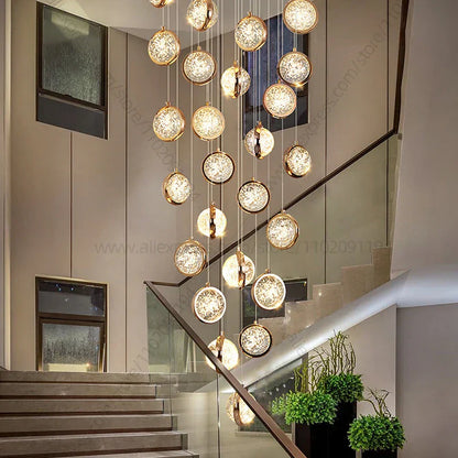 DecorBites™ Crystal Ball Chandelier: Modern Loft & Staircase Hanging Light for Home, Hotel & Mall