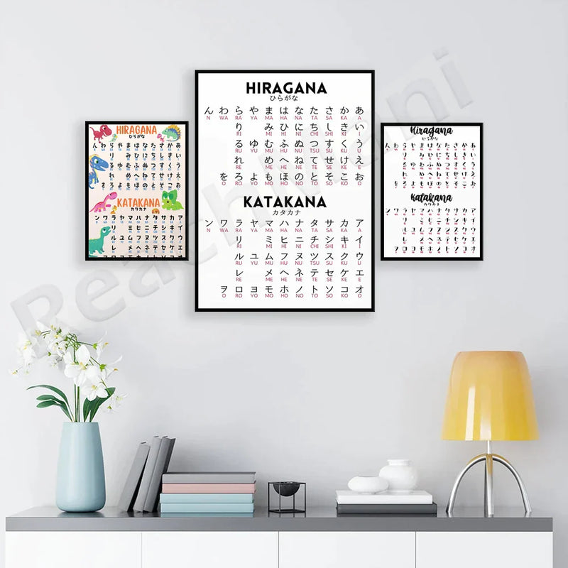 ™ Japanese Hiragana Katakana Infographic Poster, Minimalist Design for Language Learners