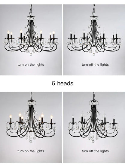 DecorBites™ Crystal Chandelier: Modern Black E14 Candle Pendent Lamp for Living Room