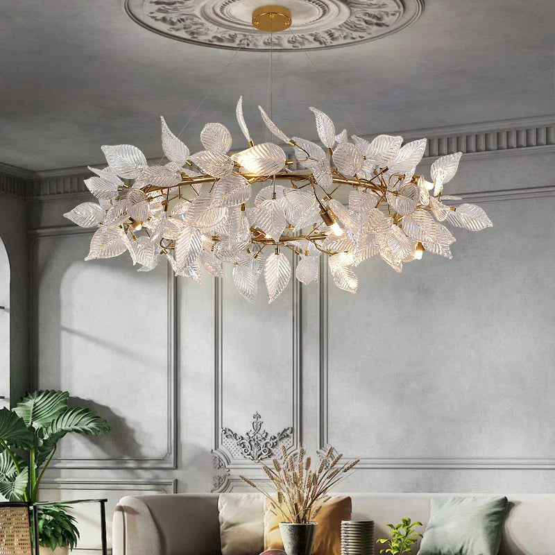 DecorBites™ Ginkgo Leaf Crystal Chandelier - Elegant LED Pendant Lamp for Dining & Living Room