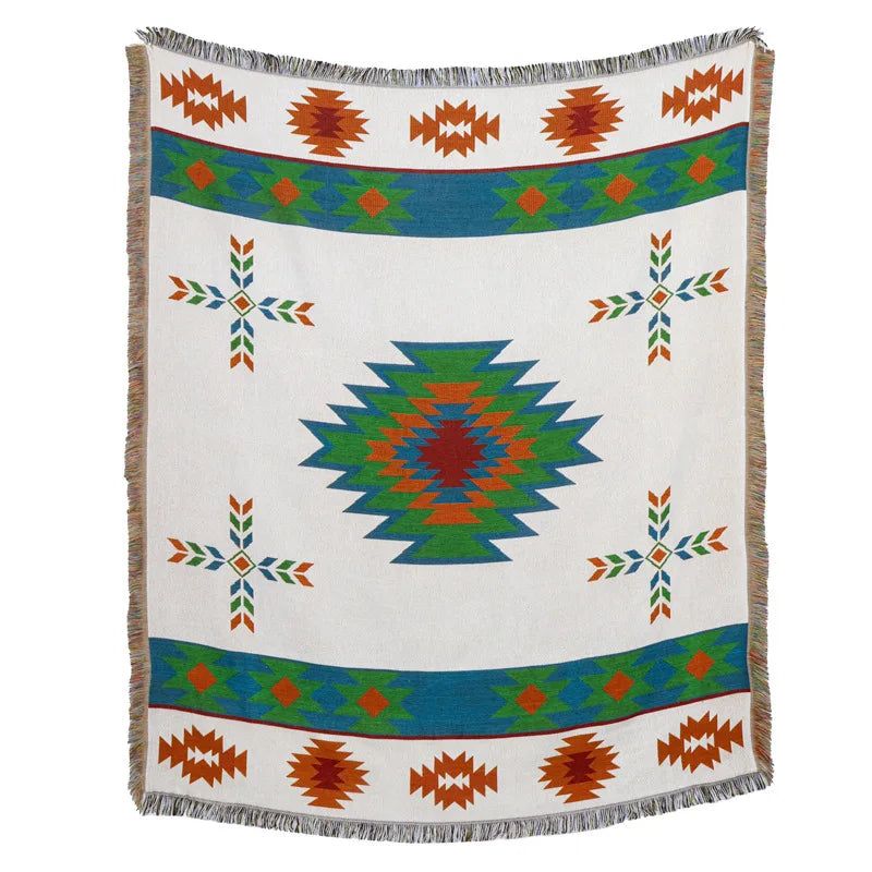 DecorBites™ Beach Blanket Sofa Cover - American Country Plaid Blanket - Cotton Tassel Throw Tapestry