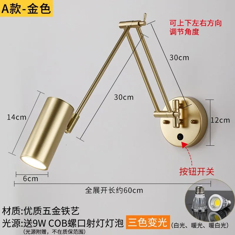 DecorBites™ Adjustable Swing Arm LED Wall Lamp Touch Sensor Sconce Lights