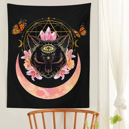 DecorBites™ Cat Witch Moon Star Tapestry Wall Hanging - Trippy Psychedelic Wall Decor