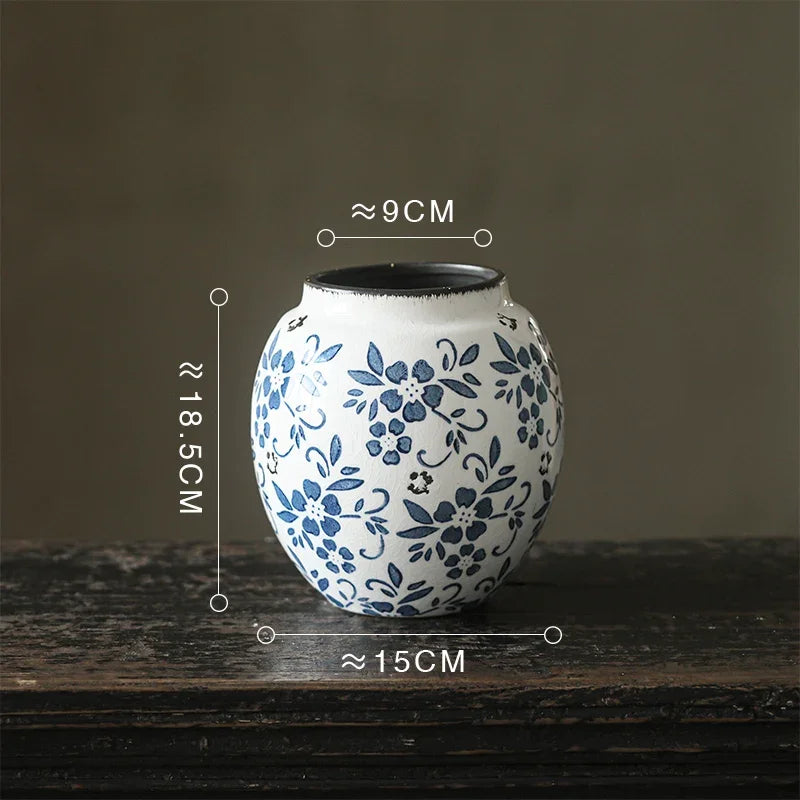 DecorBites™ Blue White Porcelain Vase Hydroponic Ceramic Flower Pot Room Decor