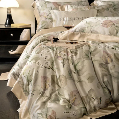 DecorBites™ Egyptian Cotton Print Bedding Set: King Queen Sheet Pillowcase Duvet Cover