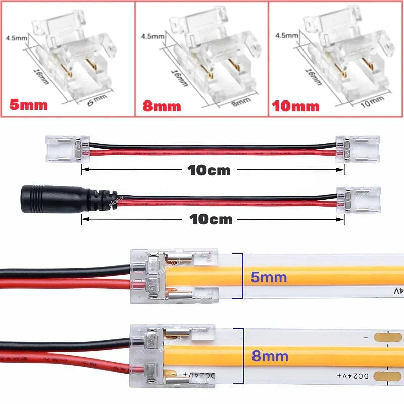DecorBites™ 2-Pin COB LED Strip Connectors for 2835 5050 SMD Tape Light, 90° Angle Fixed Clip