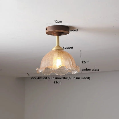 DecorBites™ Amber Glass LED Ceiling Light Modern Wood Canopy Kids Room Fixture