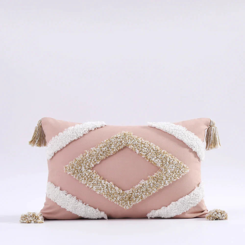 DecorBites™ Boho Tufted Tassel Cushion Cover 45x45cm - Blue Pink Cotton Throw Pillow Cover
