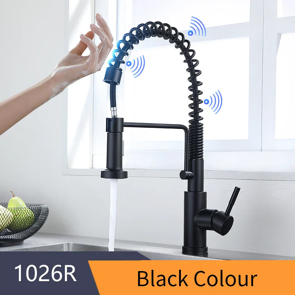 DecorBites™ Brush Nickel Sensor Kitchen Faucet | Stainless Steel Smart Induction Tap with Touch Control
