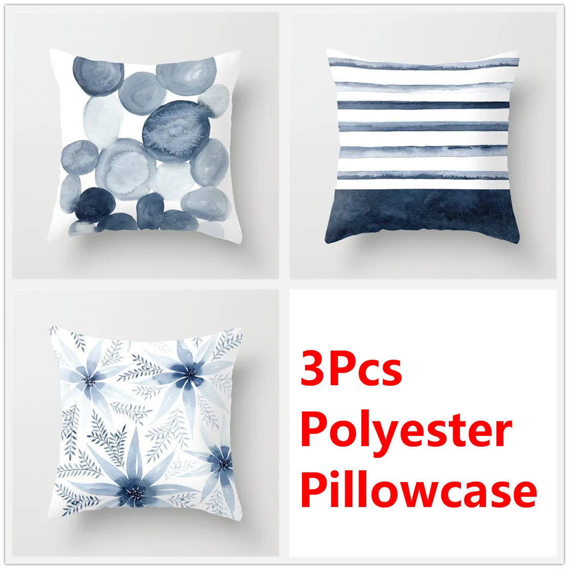 DecorBites™ Blue Ink Flower Cushion Cover Set - Nordic Style Sofa Pillowcase Trio for Home Decoration