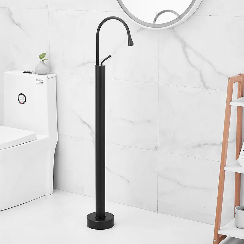 DecorBites™ Black Brass Floor Standing Bathtub Faucet with Long Water Drop Design