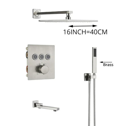 DecorBites™ Brushed Nickel Thermostatic Shower Faucet Set for Wall Mount Bathroom with Rainfall Shower Head