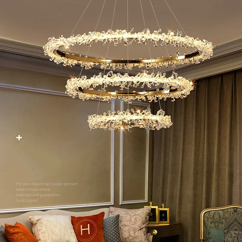 ™ Golden Crystal LED Round Chandelier for Luxury Indoor Lighting