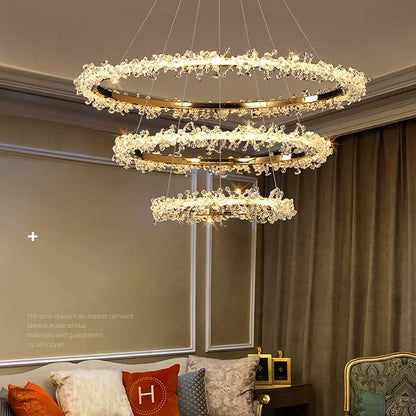 ™ Golden Crystal LED Round Chandelier for Luxury Indoor Lighting