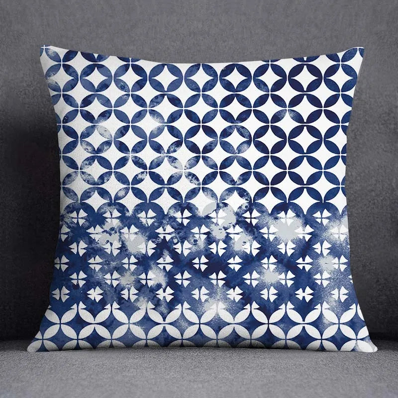 DecorBites™ Blue Geometric Floral Design Pillowcase - Modern Home Decor Cushion Cover