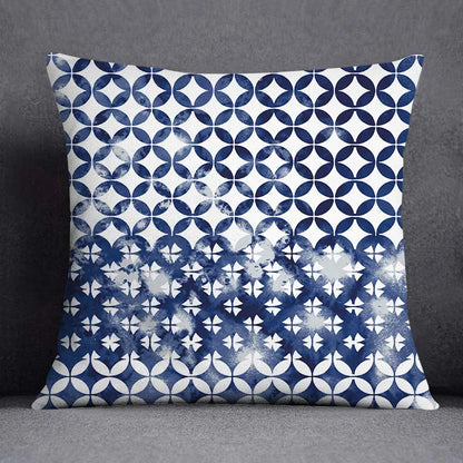 DecorBites™ Blue Geometric Floral Design Pillowcase - Modern Home Decor Cushion Cover
