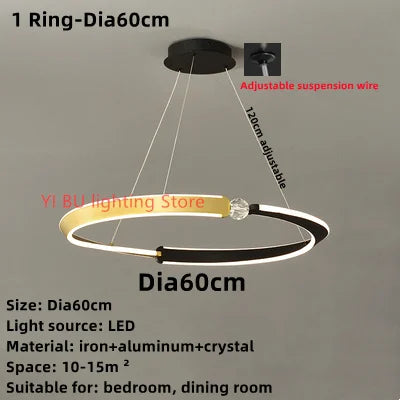 DecorBites™ Black Gold LED Ceiling Chandelier Crystal Decorative Pendant Lamp for Dining Room Bedroom