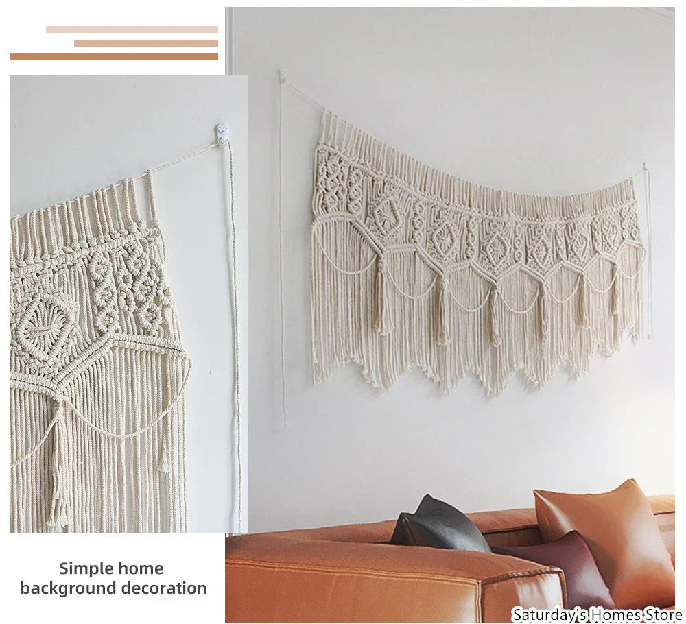 DecorBites™ Boho Macrame Door Curtain Handmade Cotton Rope Wall Hanging Tapestry Boujee Decor