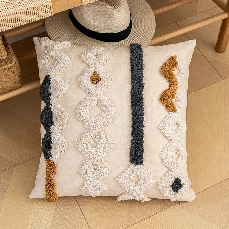 DecorBites™ Bohemian Beige Cotton Cushion Cover for Home Decor