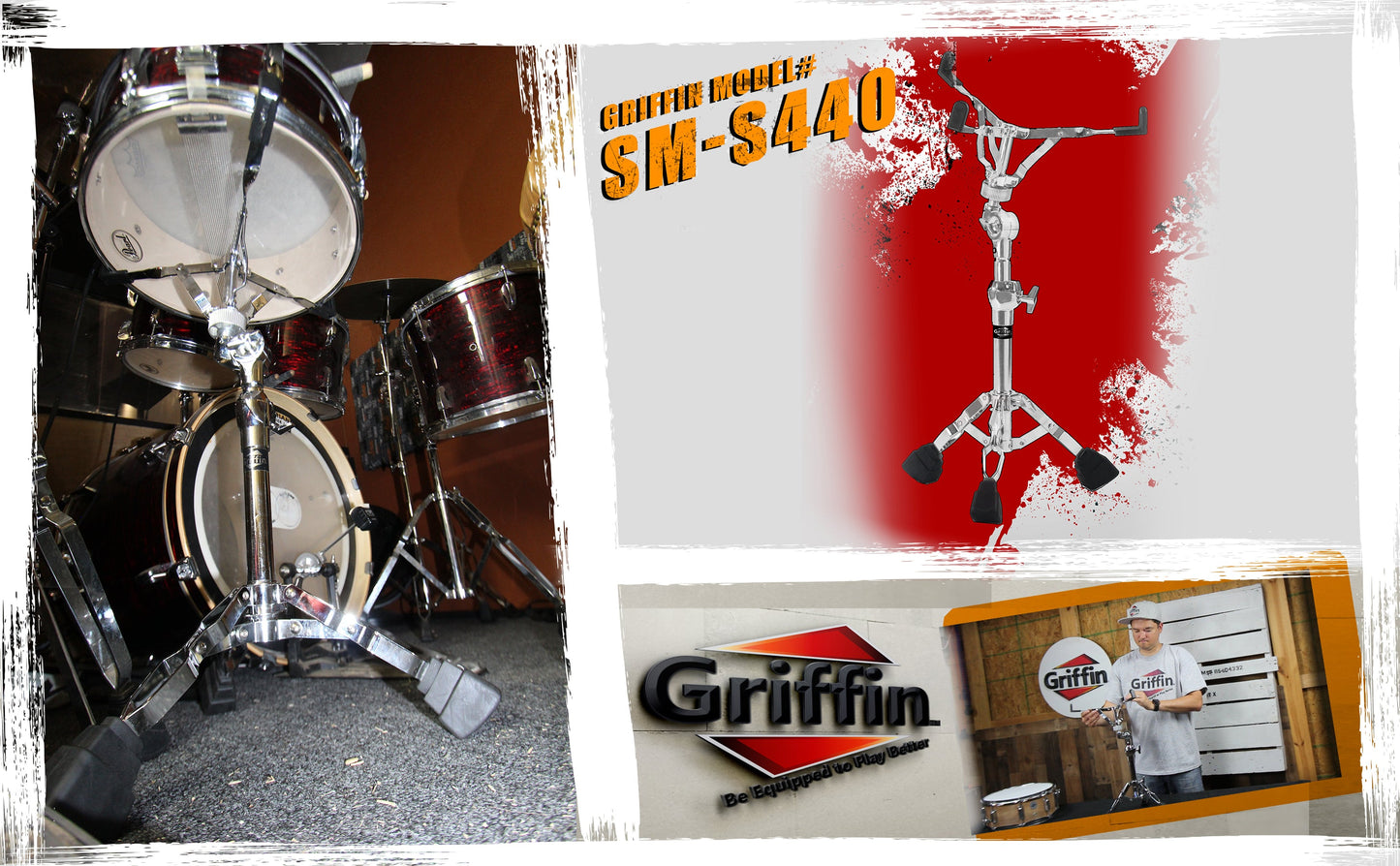 Premium Snare Drum Stand by GRIFFIN - Double Braced Heavy-Duty Weight Mount for Snares, Tom Drums & Adjustable Practice Pad - Percussion Hardware Kit