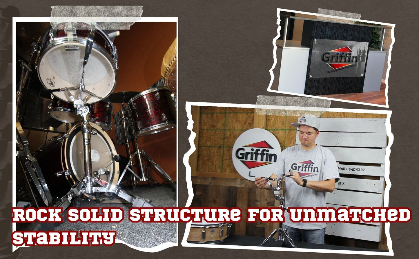 Heavy-Duty Snare Drum Stand by Griffin | Premium Double Braced Percussion Hardware Kit |Weight Mount for Snares, Tom Drums & Practice Pad | Adjustable Height & Tilting Gear Clamp Style Basket Holder