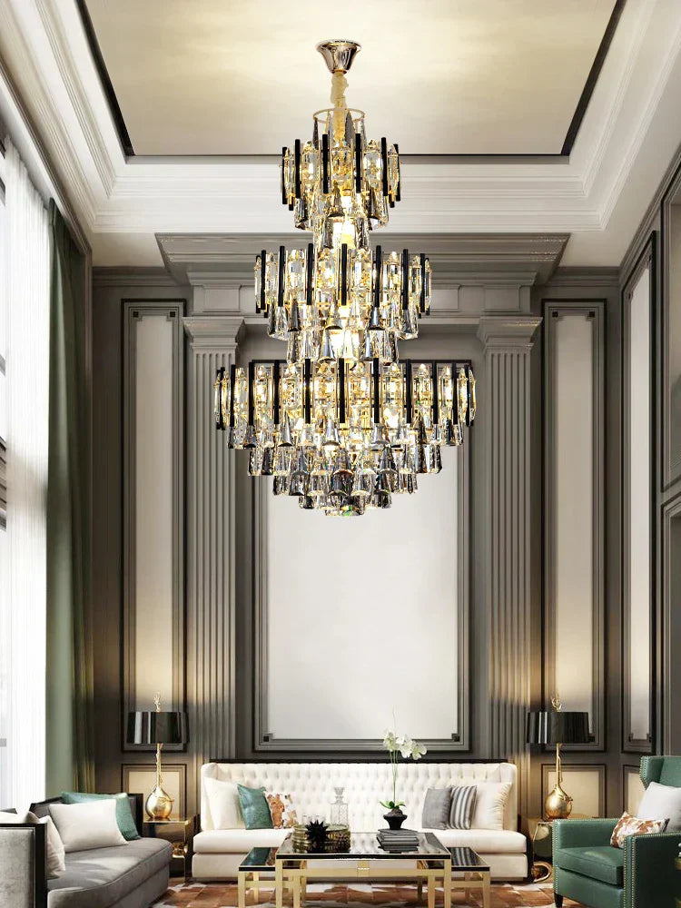 DecorBites™ Crystal Loft Chandelier: Modern Luxury Pendant Light for Living Room or Hotel Lobby
