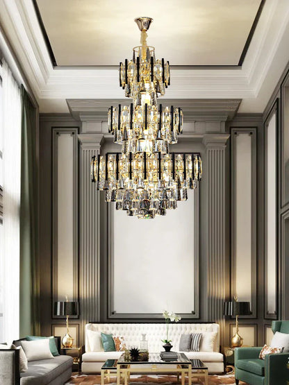 DecorBites™ Crystal Loft Chandelier: Modern Luxury Pendant Light for Living Room or Hotel Lobby