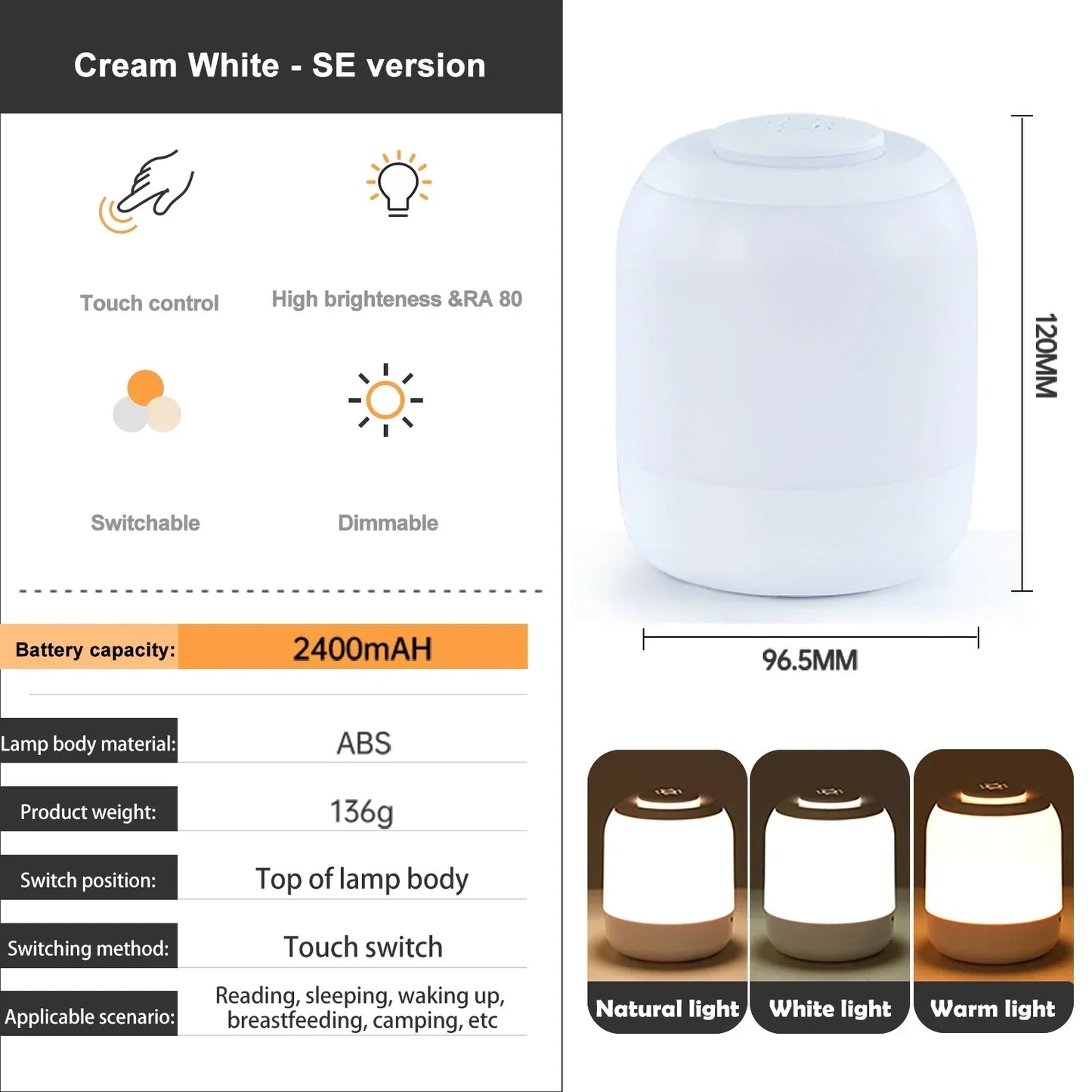 DecorBites™ LED Touch Night Light Baby Sleeping Lamp with 3-Color Dimming