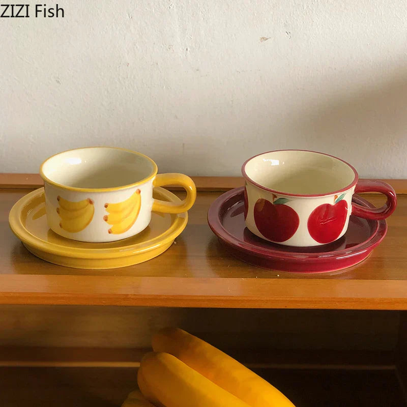 DecorBites™ Fruits Pattern Porcelain Coffee Mug Set for Dining Table and Afternoon Tea
