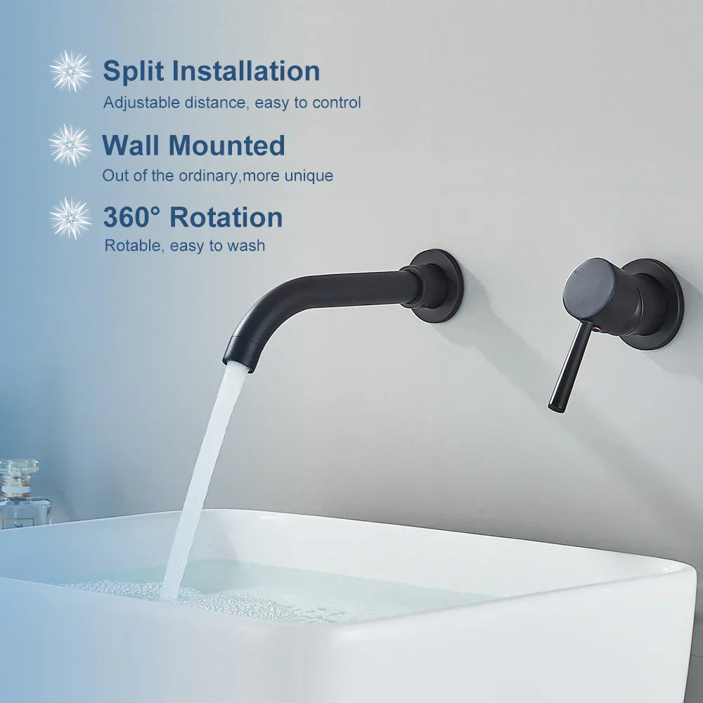 DecorBites™ Black Wall Mounted Basin Faucet with Single Handle Hot Cold Water Mixer Tap