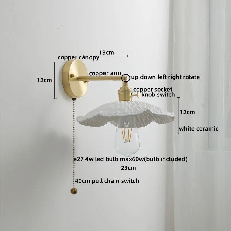 DecorBites™ Ceramic Copper LED Wall Light with Pull Chain Switch for Modern Nordic Home Decor
