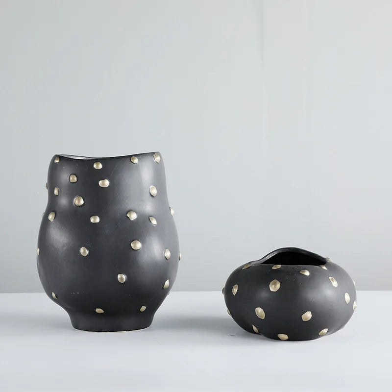 DecorBites™ Black Resin Flower Pot Gold Accent Vase for Chic Home Decor
