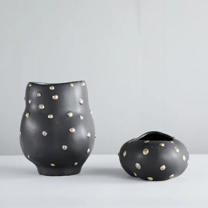 DecorBites™ Black Resin Flower Pot Gold Accent Vase for Chic Home Decor