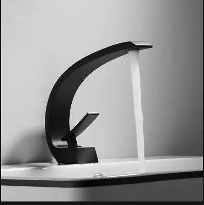 DecorBites™ Black/Gold Basin Faucet Modern Bathroom Mixer Tap, Single Handle Waterfall Hot Cold